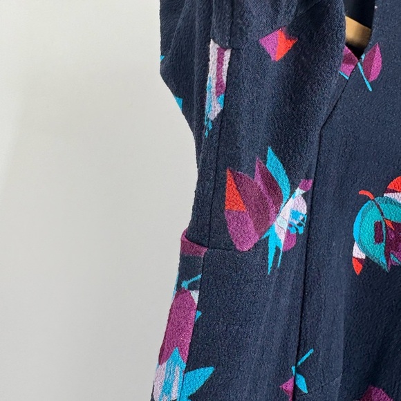 Rebecca Taylor Navy Blue Bellflower Floral Ruffle Cold Shoulder Sheath Dress 4 - Picture 8 of 15